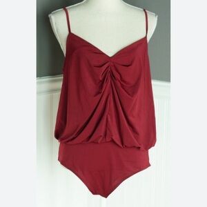 NEW Express Burgundy Thong Ruched Bodysuit Size XXS.  Spaghetti Strap - NWT
